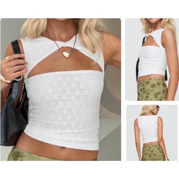 Princess Polly Tops - PRINCESS POLLY Martiney Twisted Tank Top White Floral Pattern Cut-Out - Sz 6